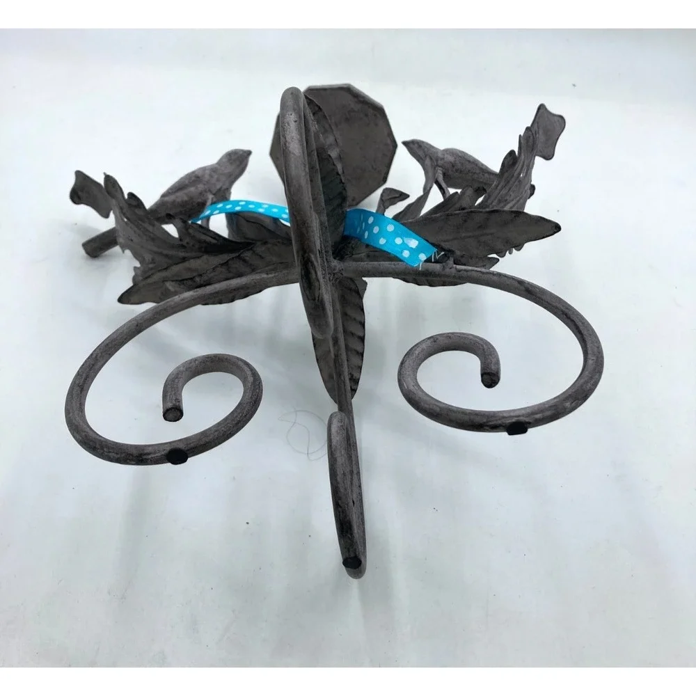 Pier 1‎ Imports Bird and Leaf Metal Pillar Candle Holder Gray Rustic 2314926